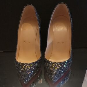 Christian Louboutin Beautiful Blue,purple,gold Etc. Sparkles. 100 Heel Sz35.5.